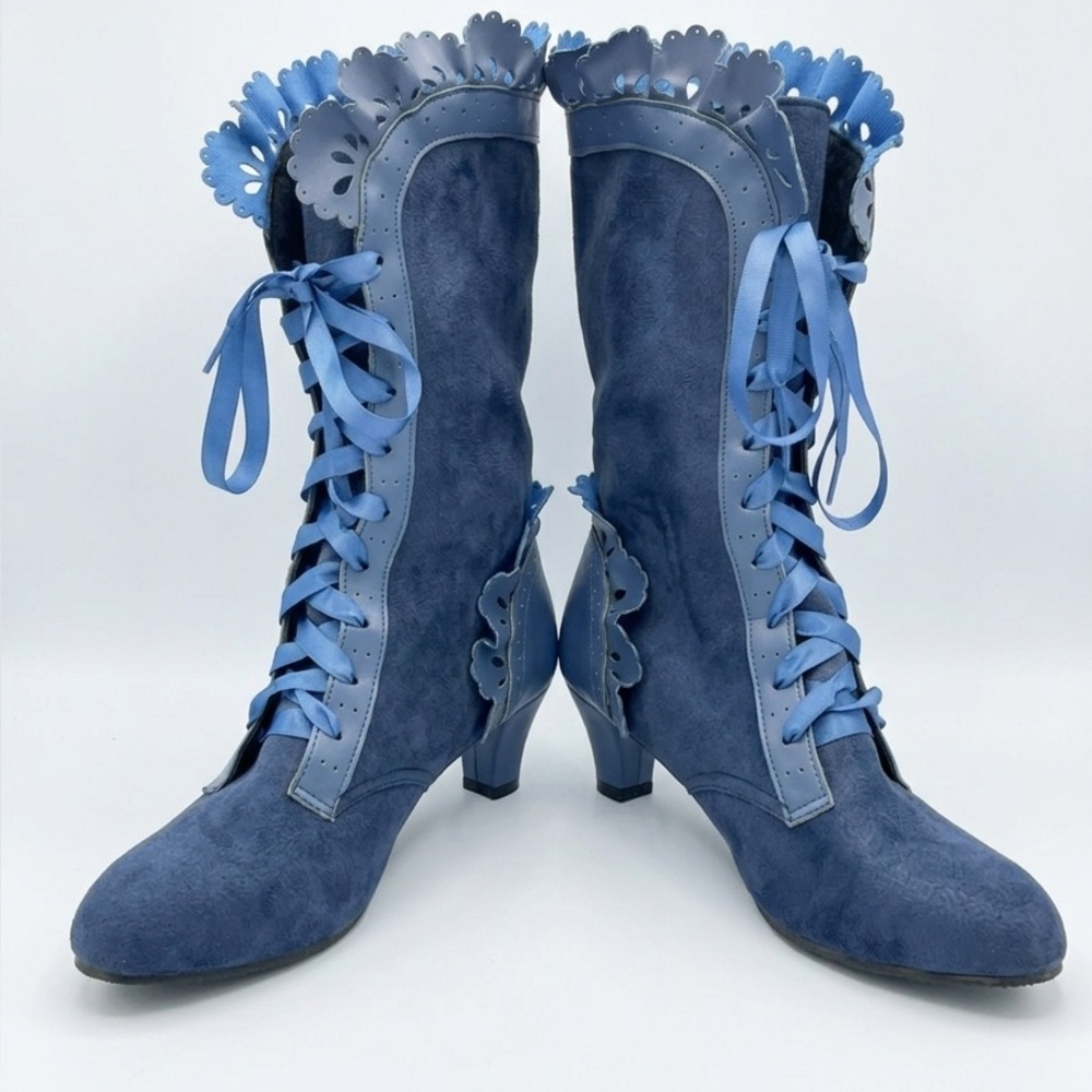 Elegant Blue Lace-Up Women's Boots